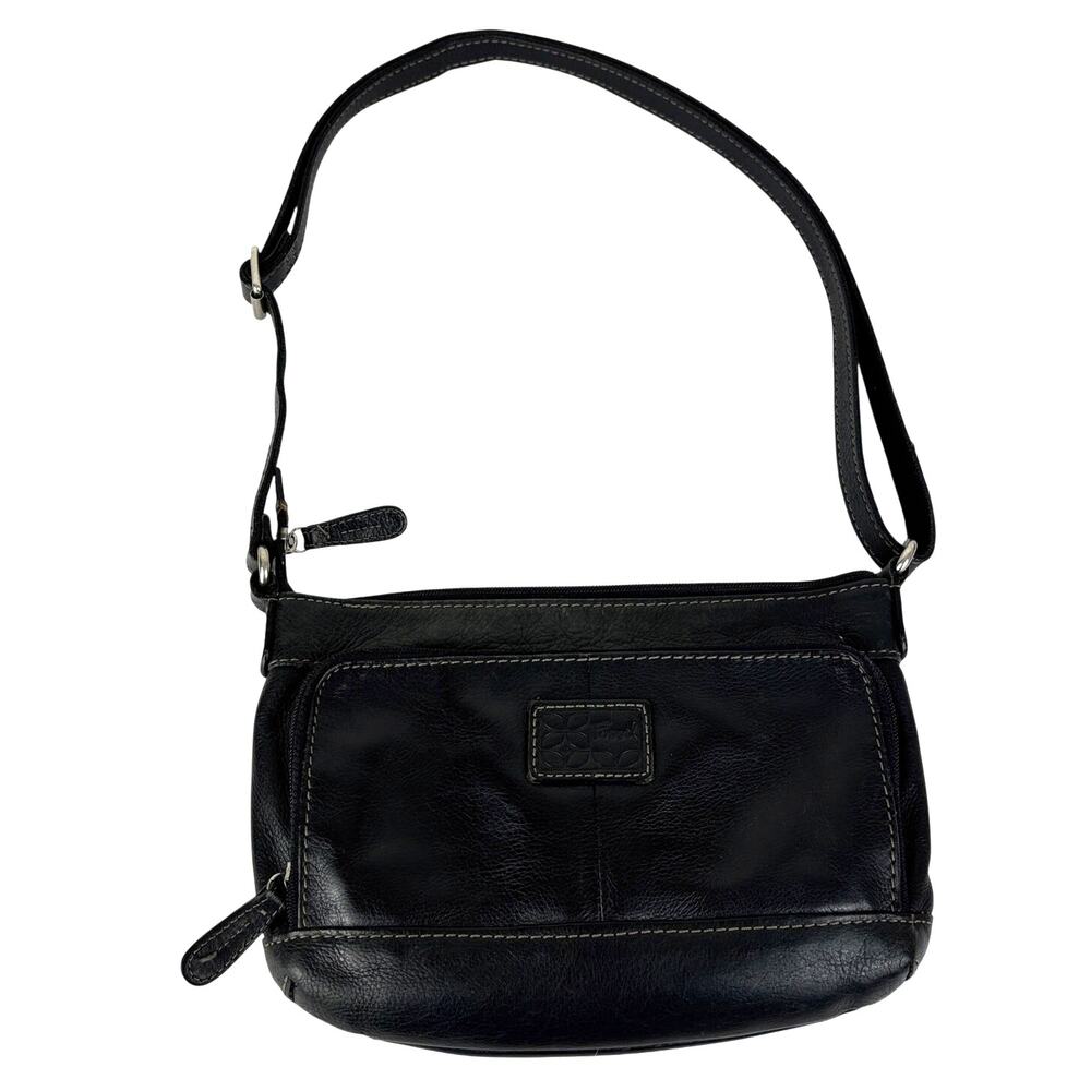 Fossil Black Leather Bag crossbody shoulder adjustable pockets